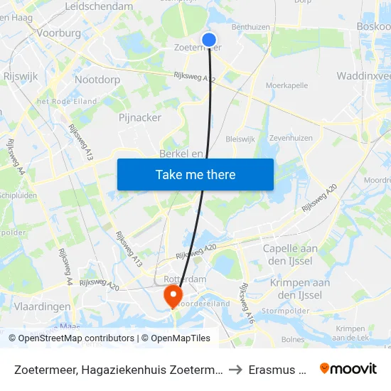 Zoetermeer, Hagaziekenhuis Zoetermeer to Erasmus MC map
