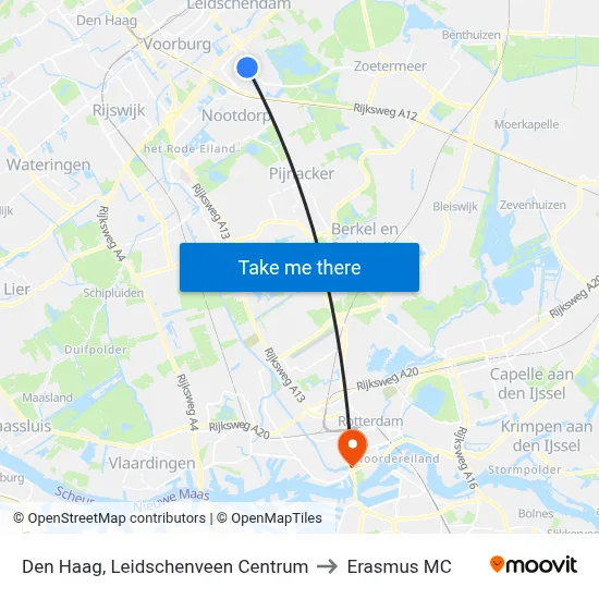 Den Haag, Leidschenveen Centrum to Erasmus MC map