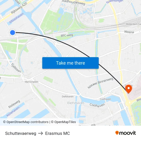 Schuttevaerweg to Erasmus MC map