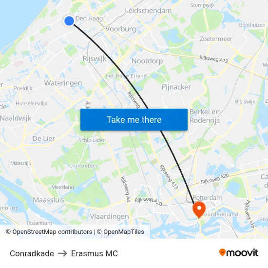 Conradkade to Erasmus MC map