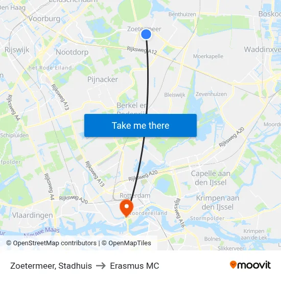 Zoetermeer, Stadhuis to Erasmus MC map