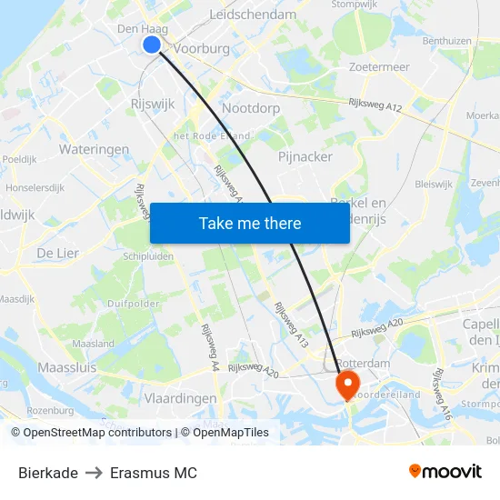 Bierkade to Erasmus MC map