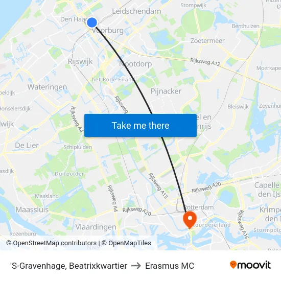 'S-Gravenhage, Beatrixkwartier to Erasmus MC map