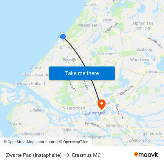 Zwarte Pad (Instaphalte) to Erasmus MC map