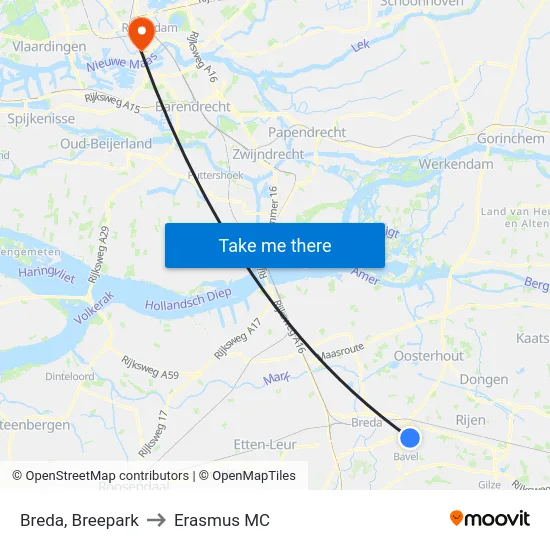 Breda, Breepark to Erasmus MC map