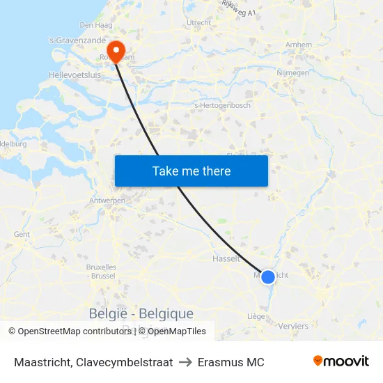 Maastricht, Clavecymbelstraat to Erasmus MC map