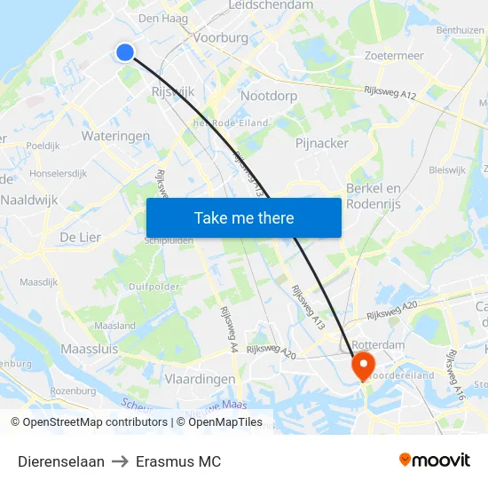 Dierenselaan to Erasmus MC map
