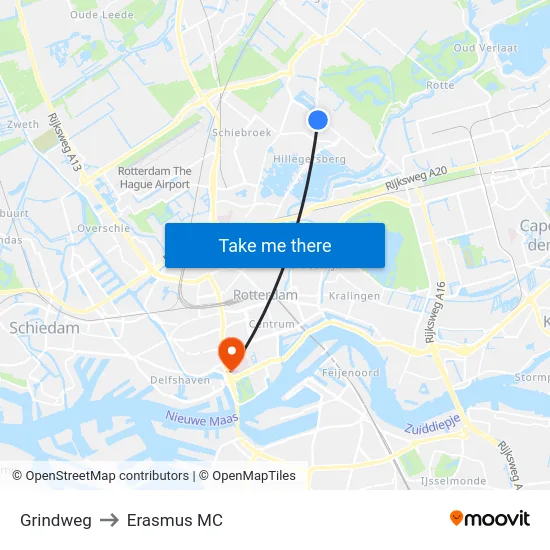 Grindweg to Erasmus MC map