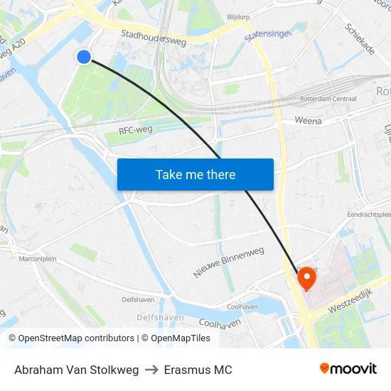Abraham Van Stolkweg to Erasmus MC map