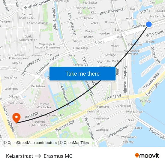 Keizerstraat to Erasmus MC map