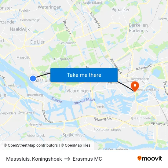 Maassluis, Koningshoek to Erasmus MC map