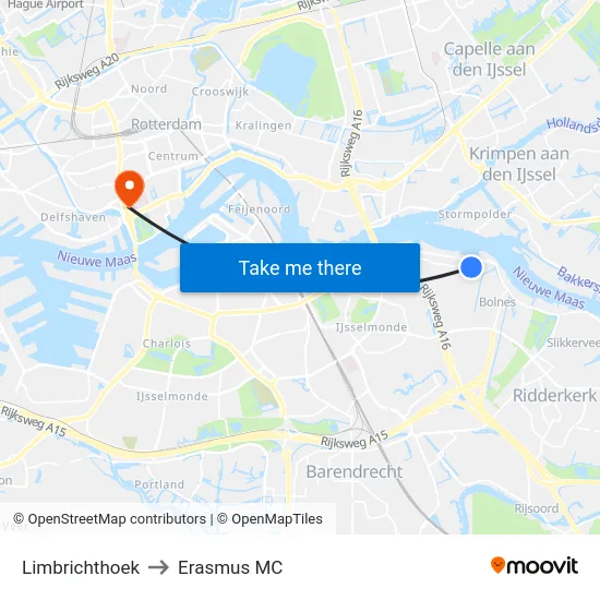 Limbrichthoek to Erasmus MC map