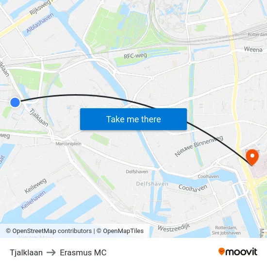 Tjalklaan to Erasmus MC map