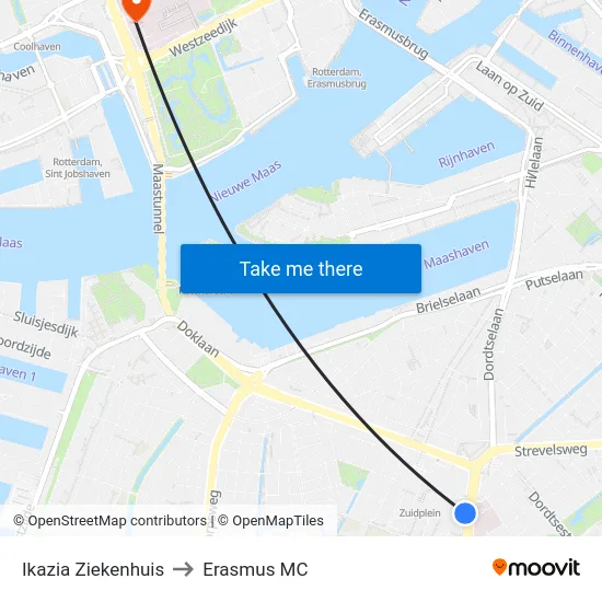 Ikazia Ziekenhuis to Erasmus MC map