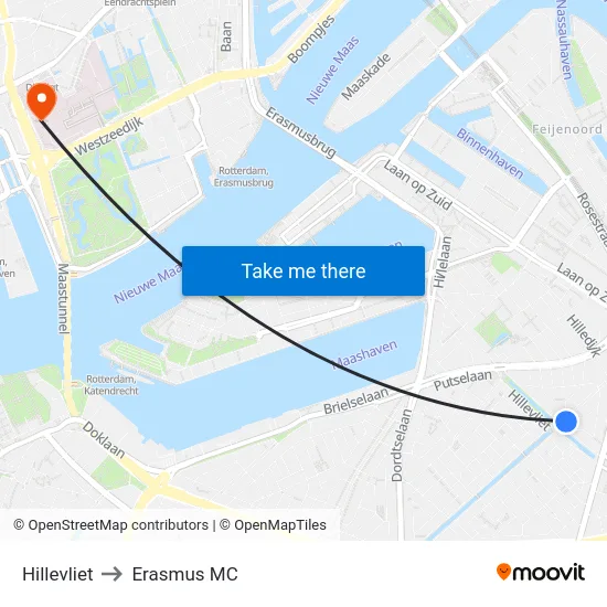 Hillevliet to Erasmus MC map