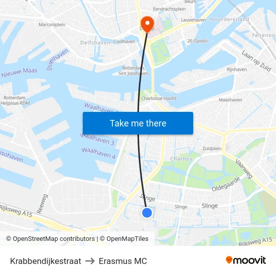 Krabbendijkestraat to Erasmus MC map