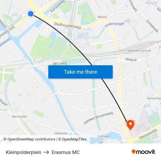 Kleinpolderplein to Erasmus MC map