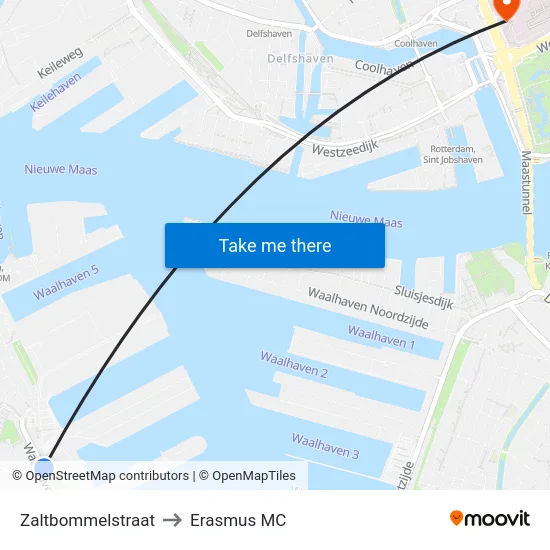 Zaltbommelstraat to Erasmus MC map