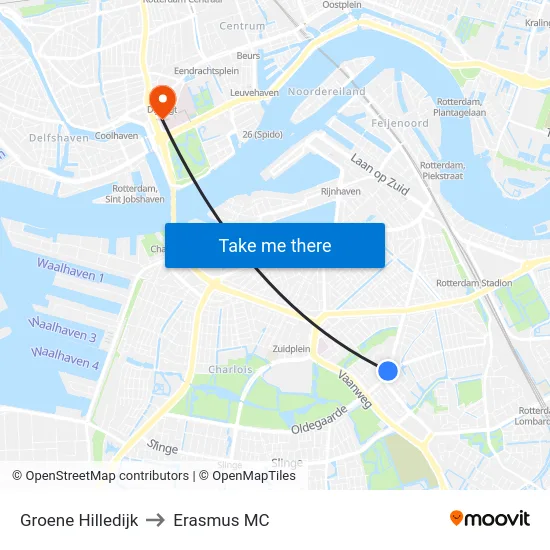 Groene Hilledijk to Erasmus MC map