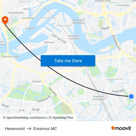 Herenoord to Erasmus MC map