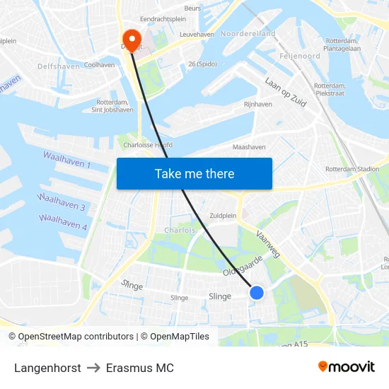 Langenhorst to Erasmus MC map