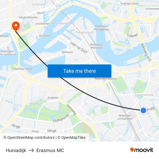 Huniadijk to Erasmus MC map