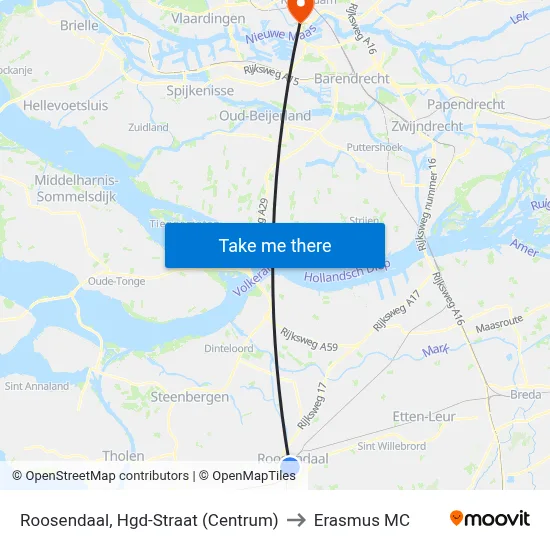 Roosendaal, Hgd-Straat (Centrum) to Erasmus MC map