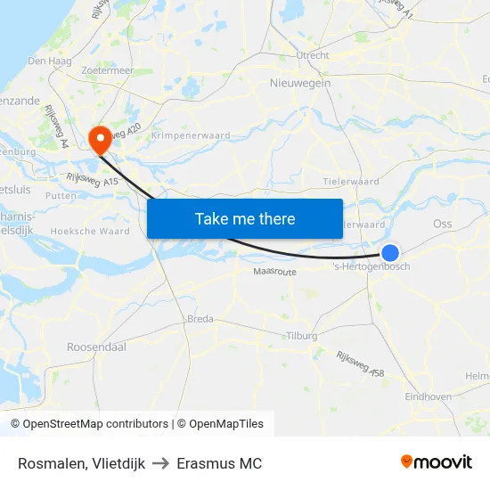 Rosmalen, Vlietdijk to Erasmus MC map