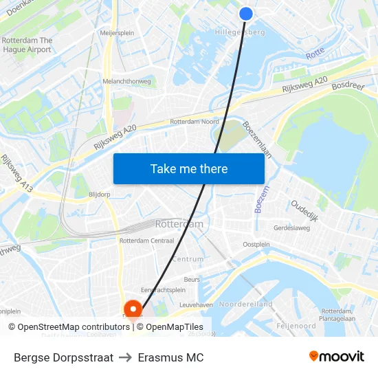 Bergse Dorpsstraat to Erasmus MC map