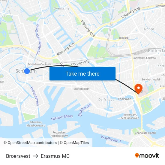 Broersvest to Erasmus MC map