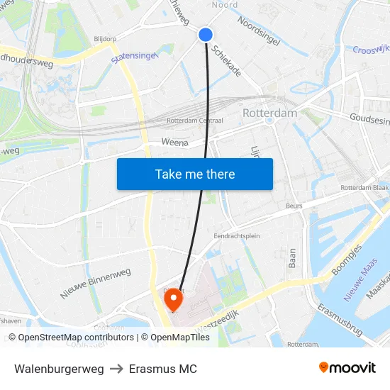 Walenburgerweg to Erasmus MC map