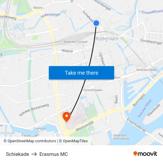 Schiekade to Erasmus MC map
