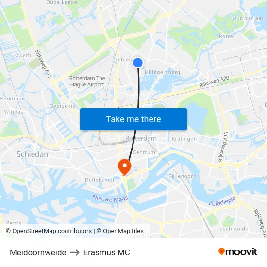 Meidoornweide to Erasmus MC map