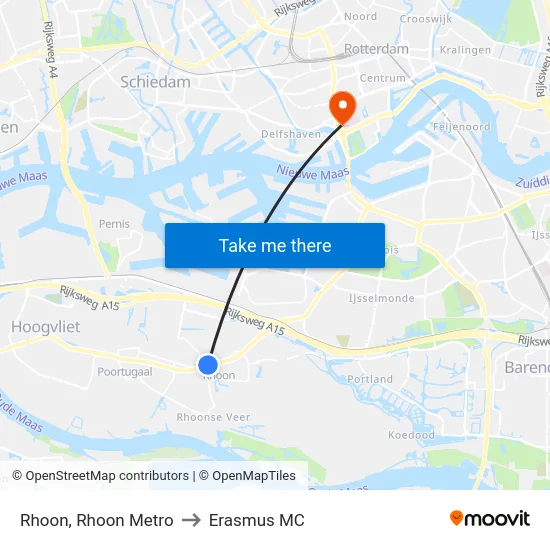 Rhoon, Rhoon Metro to Erasmus MC map