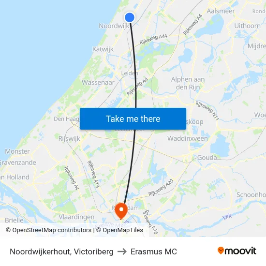 Noordwijkerhout, Victoriberg to Erasmus MC map