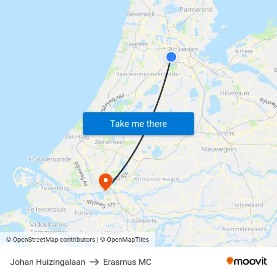 Johan Huizingalaan to Erasmus MC map