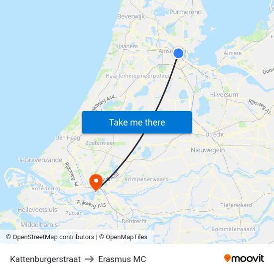 Kattenburgerstraat to Erasmus MC map