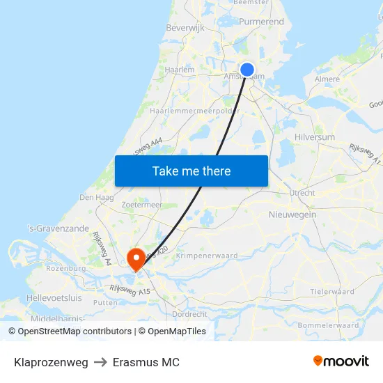 Klaprozenweg to Erasmus MC map