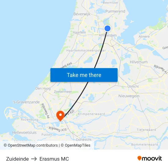 Zuideinde to Erasmus MC map