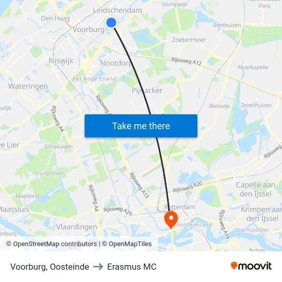 Voorburg, Oosteinde to Erasmus MC map
