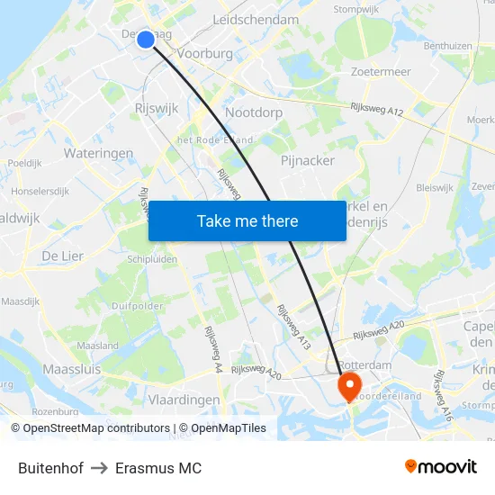 Buitenhof to Erasmus MC map
