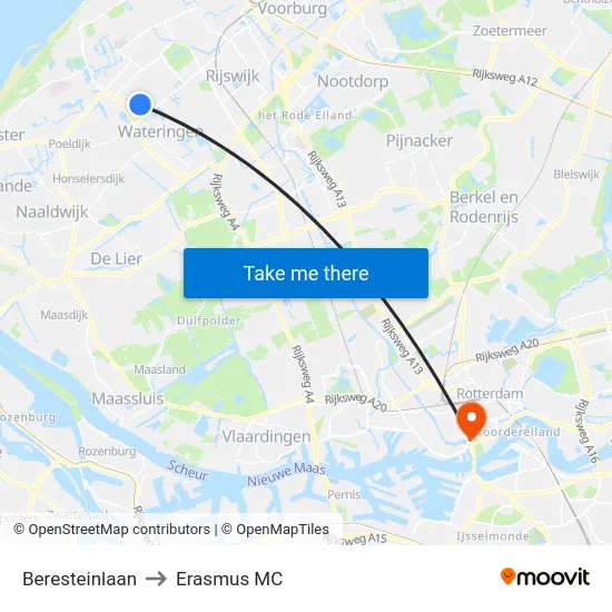 Beresteinlaan to Erasmus MC map