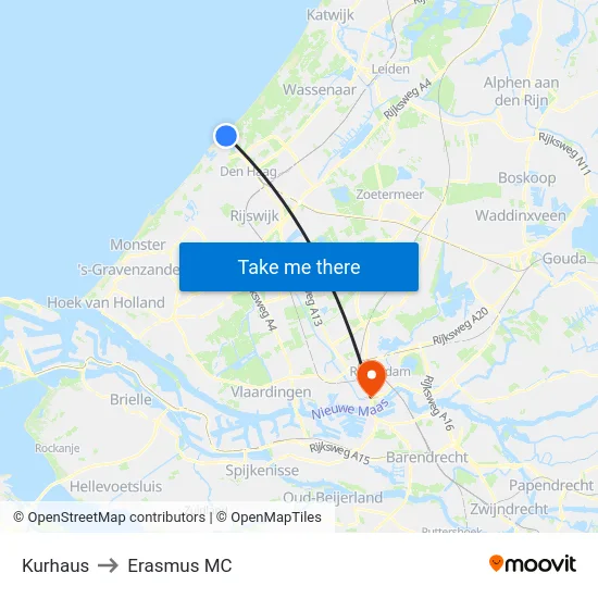 Kurhaus to Erasmus MC map
