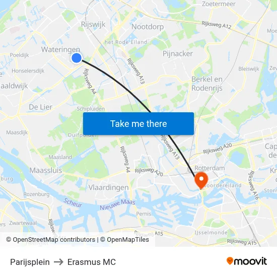 Parijsplein to Erasmus MC map