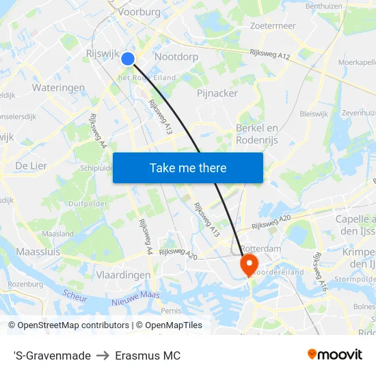 'S-Gravenmade to Erasmus MC map
