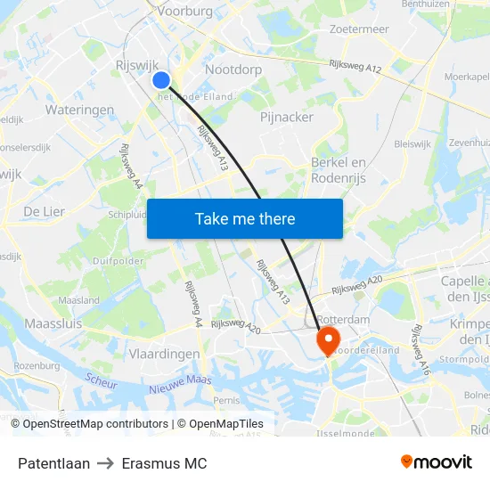 Patentlaan to Erasmus MC map