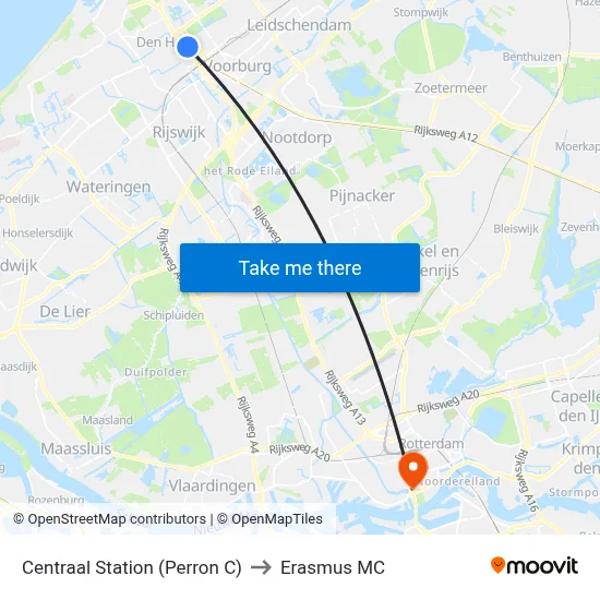 Centraal Station (Perron C) to Erasmus MC map