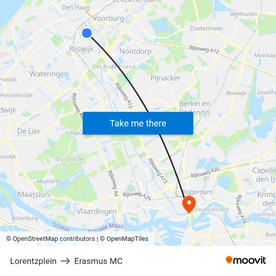 Lorentzplein to Erasmus MC map