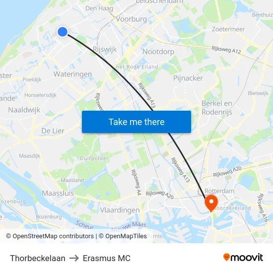 Thorbeckelaan to Erasmus MC map