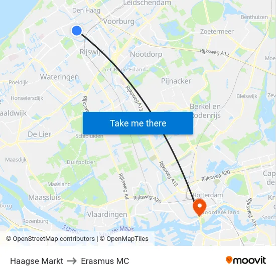 Haagse Markt to Erasmus MC map